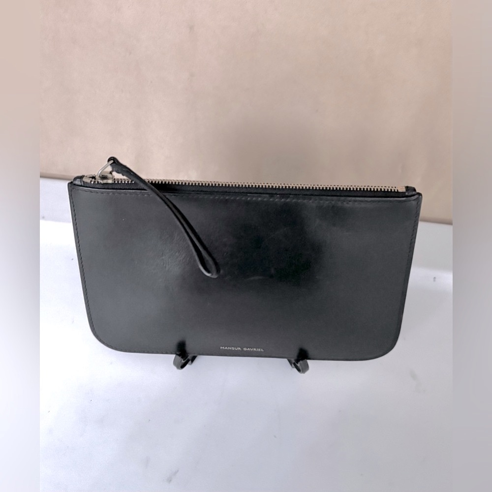Mansur Gavriel Black Leather Wristlet Top Zipper Money Pouch 8.25” x 5.5”